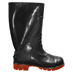 5555-รองเท้าบูทดำ พื้นส้ม ยาว 14 นิ้ว