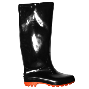 8888-รองเท้าบูทดำ พื้นส้ม พื้นปุ่ม ยาว 18 นิ้ว